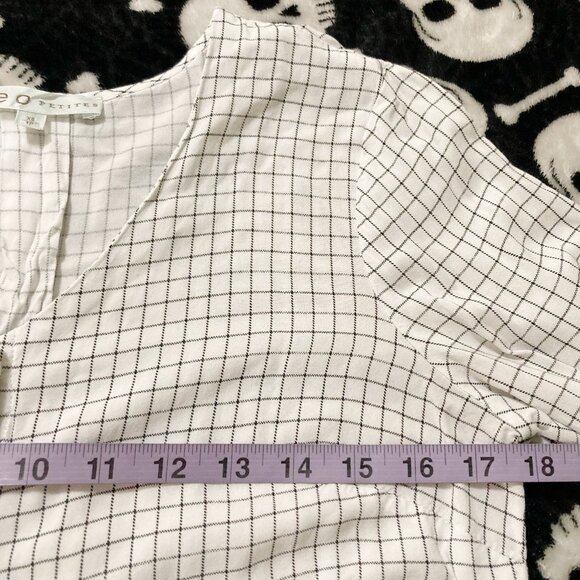 CLEO PETITES Creamy white and black checkered 3/4th sleeve shirt ~ XS SMALL top - Picture 6 of 11
